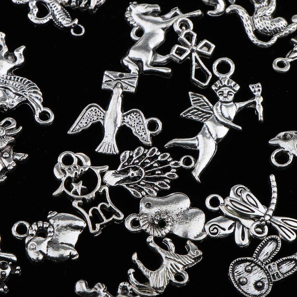 100 Piece Antique Silver Beads Pendant DIY Craft Making Finding Assorted Shape Handmade