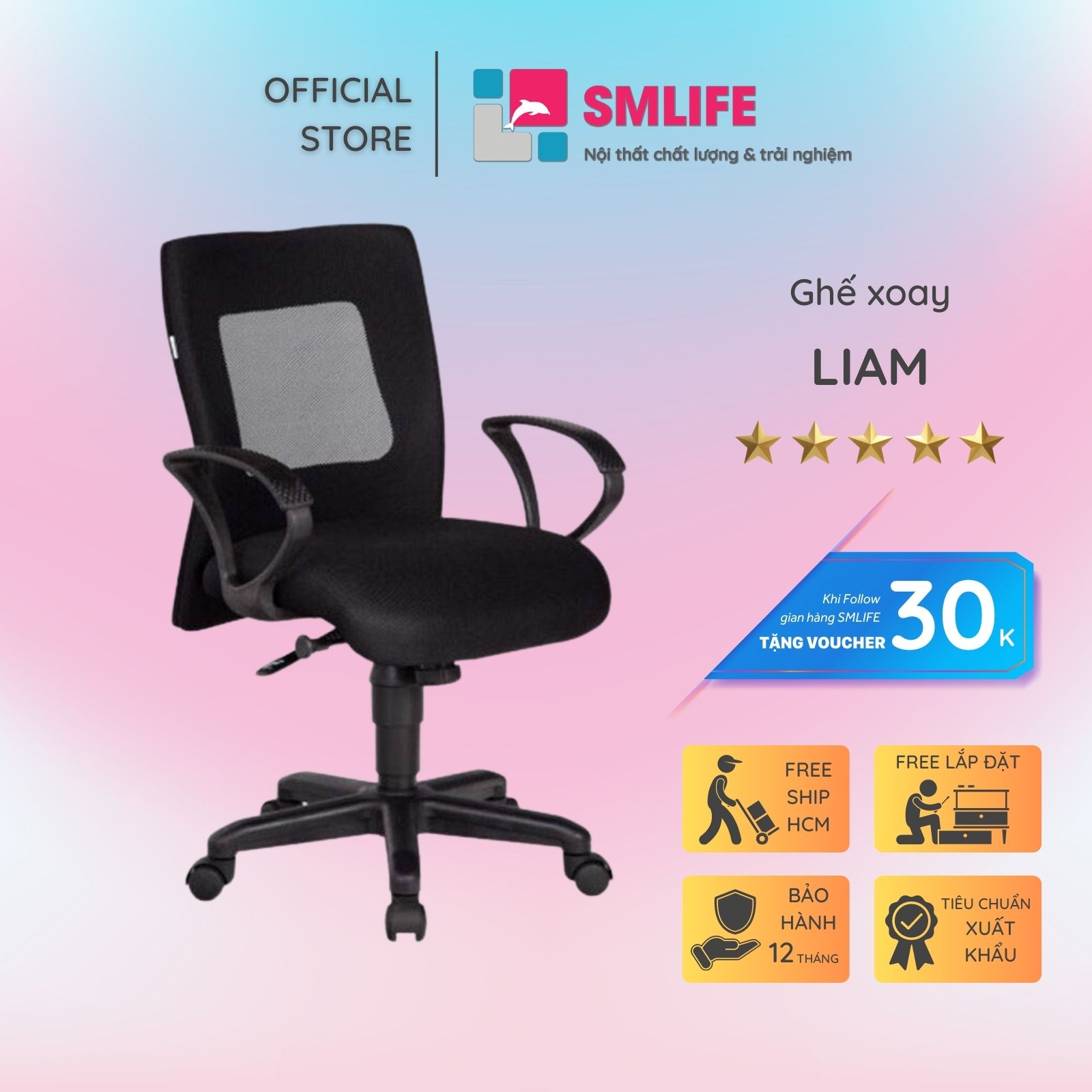 Ghế xoay nhân viên bọc lưới SMLIFE Liam