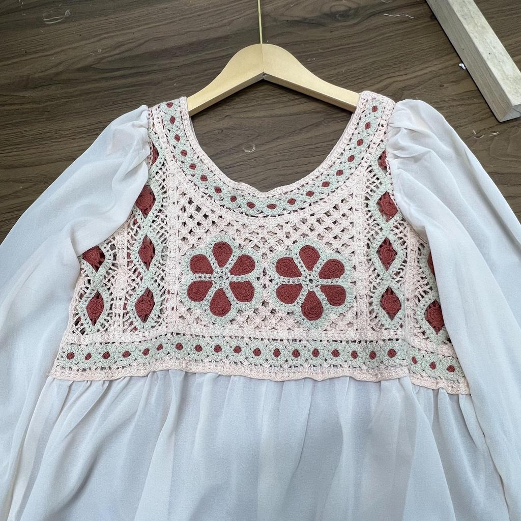 MS1115 Áo babydoll nữ đan móc phối tay voan