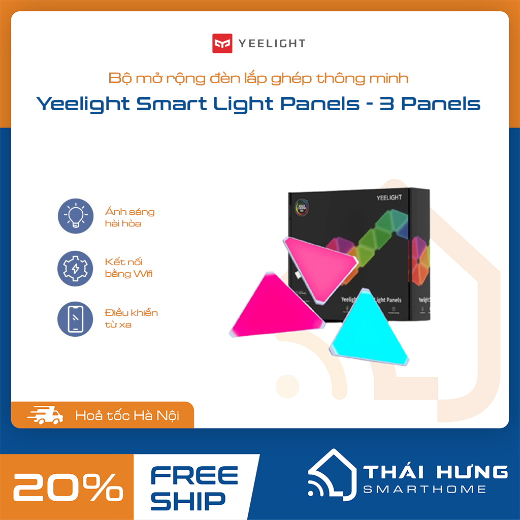 Đèn lắp ghép cao cấp thông minh - Yeelight Led Panels, Combo 6-9 tấm tam giác 16 triệu màu, hàng chính hãng.