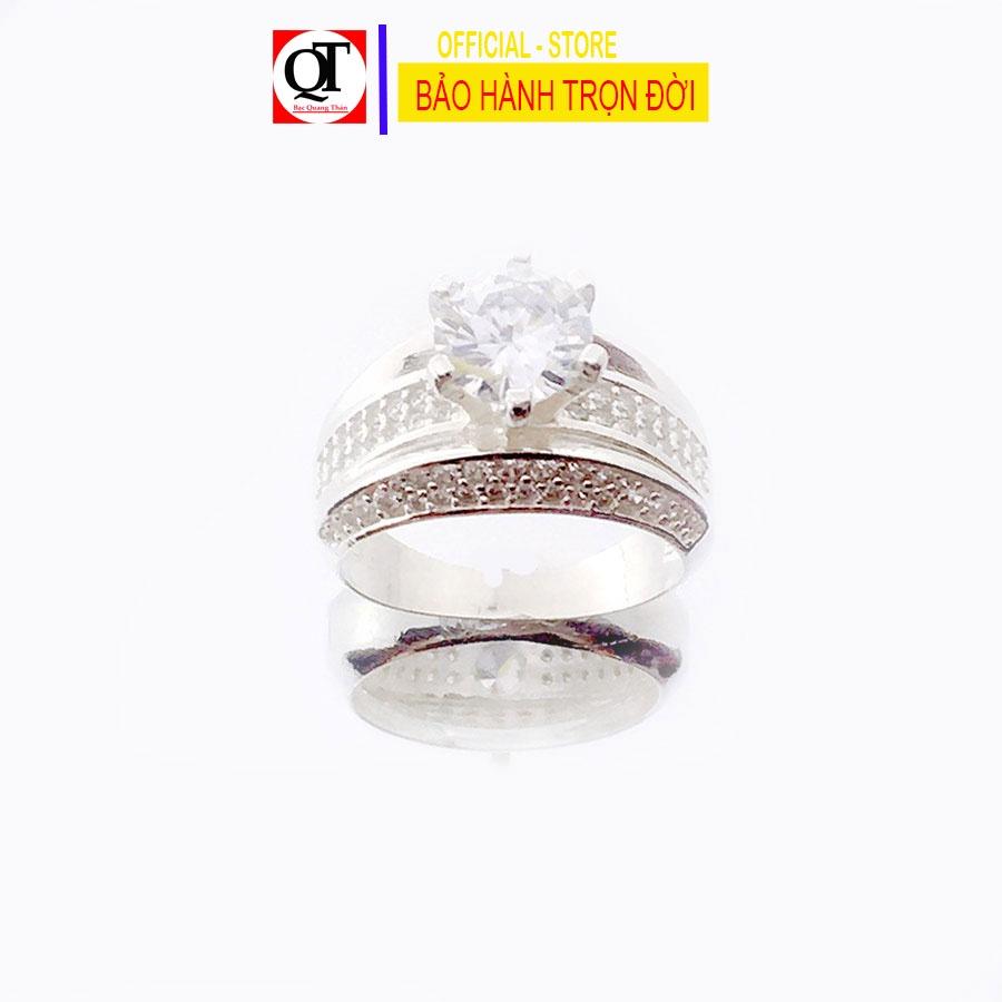 Nhẫn nữ bạc 925 ổ cao gắn kim cương nhân tạo phong cách hàn quốc trang sức Bạc Quang Thản-QTNU15