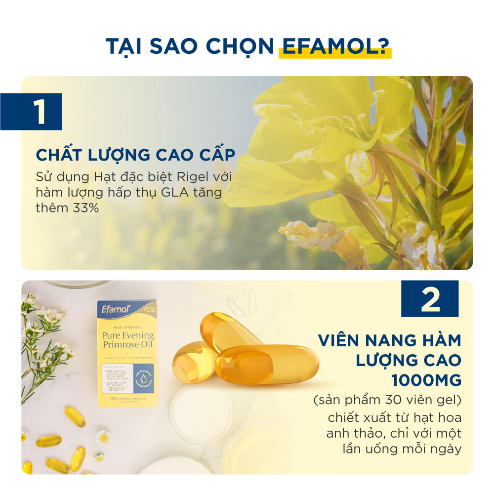 Viên Uống Bổ Sung Dầu Hoa Anh Thảo Nguyên Chất Efamol Pure Evening Primrose Oil, Giúp Cân Bằng Nội Tiết Tố, Bảo Vệ Và Làm Sáng Da (30 Viên Gel - 1000mg)