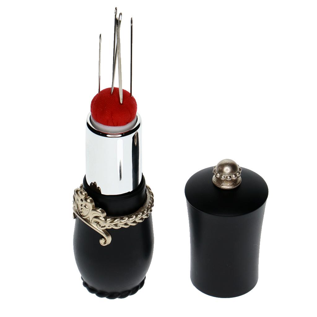 Lipstick Shaped Needles Pin Cushion Holder with 5pcs Sewing Needles