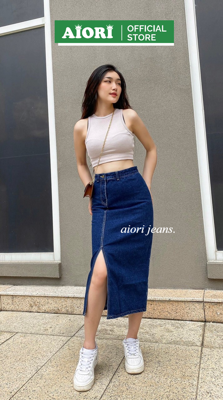 [BÁN CHẠY+RẺ CHẤT]Chân Váy Jean nữ AIORI Dài Dáng Chữ A Xẻ Tà Thời Trang Hàn Quốc_Mã V001 - Size S