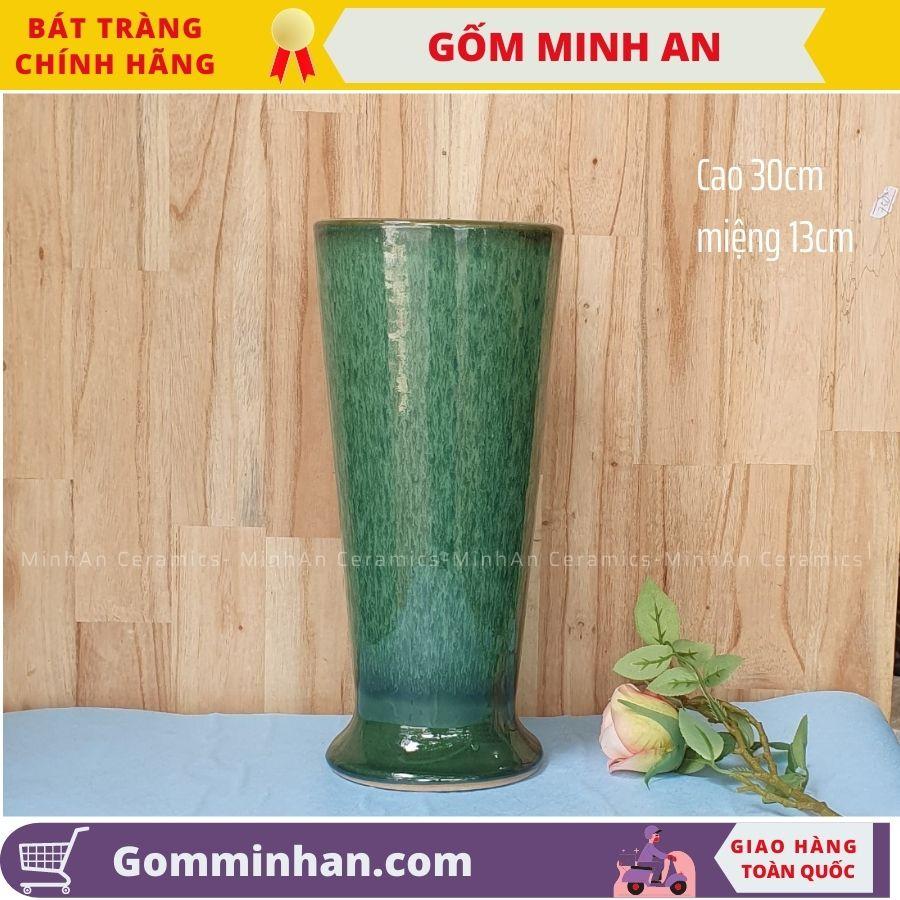 Bình Hoa Lọ Hoa Màu Xanh Dáng Cao Miệng Rộng Men Hỏa Biến Xanh Ngọc- Gốm Sứ Bát Tràng- Gốm Minh An