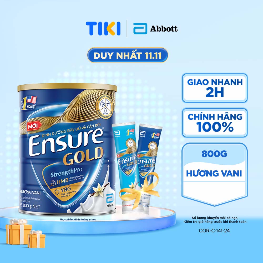 Thực phẩm dinh dưỡng y học: Ensure Gold 800g - Tặng 2 Gói Dùng Thử (vị ngẫu nhiên)