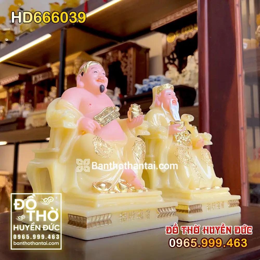Tượng Thần Tài Thổ Địa Ngồi Ngai Đế Vuông Vàng Thạch Anh HD666039