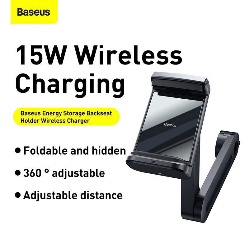 Bộ đế giữ điện thoại gắn lưng ghế trước tích hợp sạc không dây Baseus Energy Storage Backseat Holder Wireless Charger -Hàng Chính Hãng