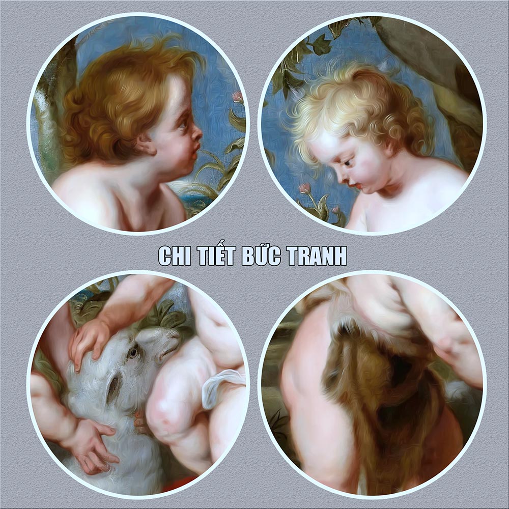 Tranh treo tường Châu âu trang trí phòng khách, phòng ngủ. Bức tranh "The Christ child and boy John - Chúa hài đồng và cậu bé John". MS: 1343