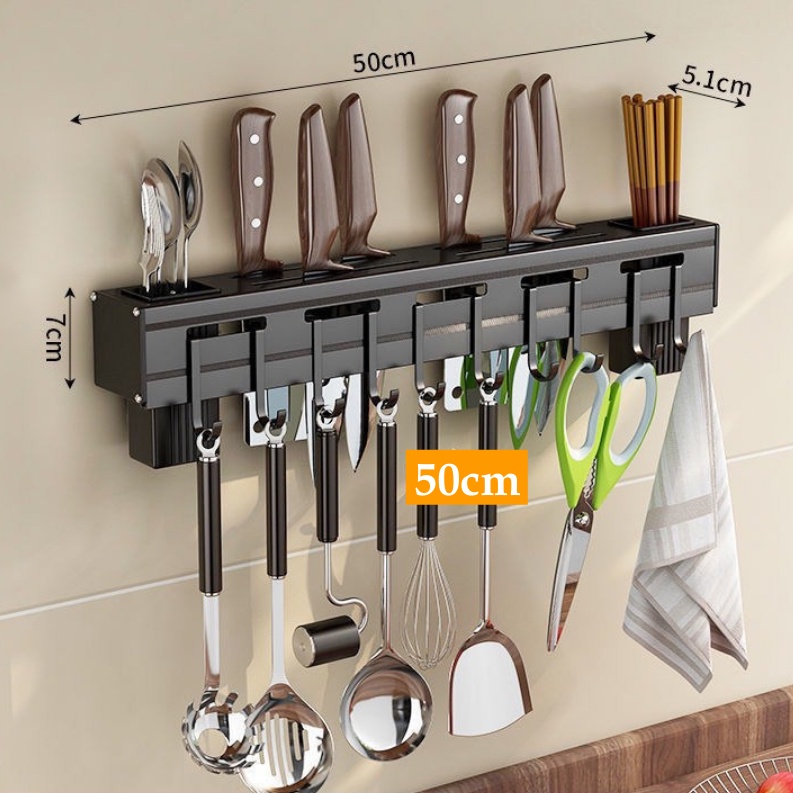 Kệ Treo Dao, Đồ Dùng Nhà Bếp Siêu Chắc Dài 51CM Kèm Miếng Dán Tường