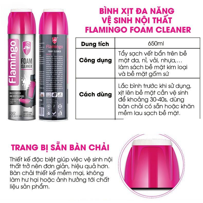 Bình Vệ Sinh Ghế Da - Nội Thất Ô Tô Flamingo F002 650ml HÃNG PHÂN PHỐI CHÍNH THỨC