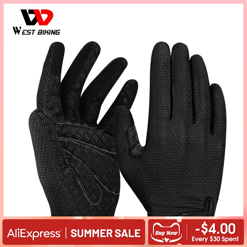 Găng tay xe đạp thể thao WEST BIKING Thoáng khí chống trượt Găng tay xe đạp đường trường MTB Màn hình cảm ứng Nam nữ Găng tay xe đạp chạy bộ ngoài trời Color: 223 Full Black Size: XL