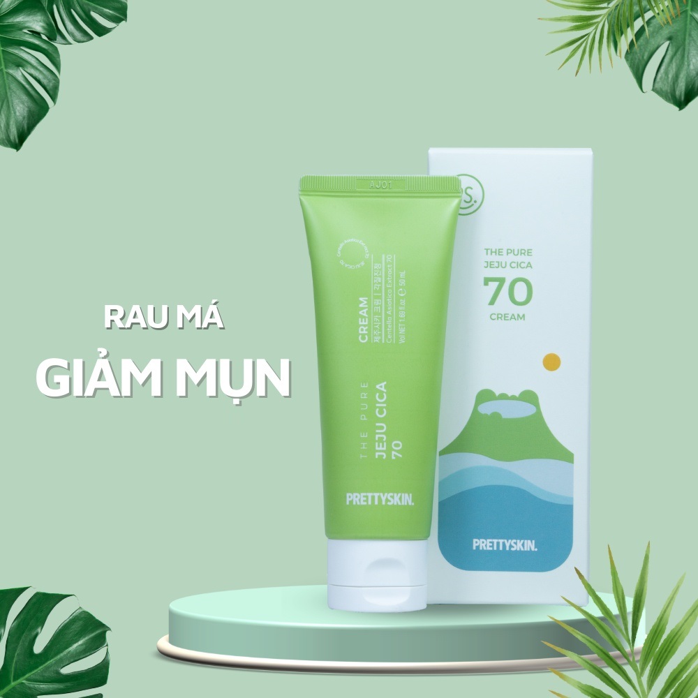 Kem dưỡng rau má PrettySkin The Pure Jeju Cica 70 Cream 50ml - làm dịu và lành da, hạn chế các vết thâm