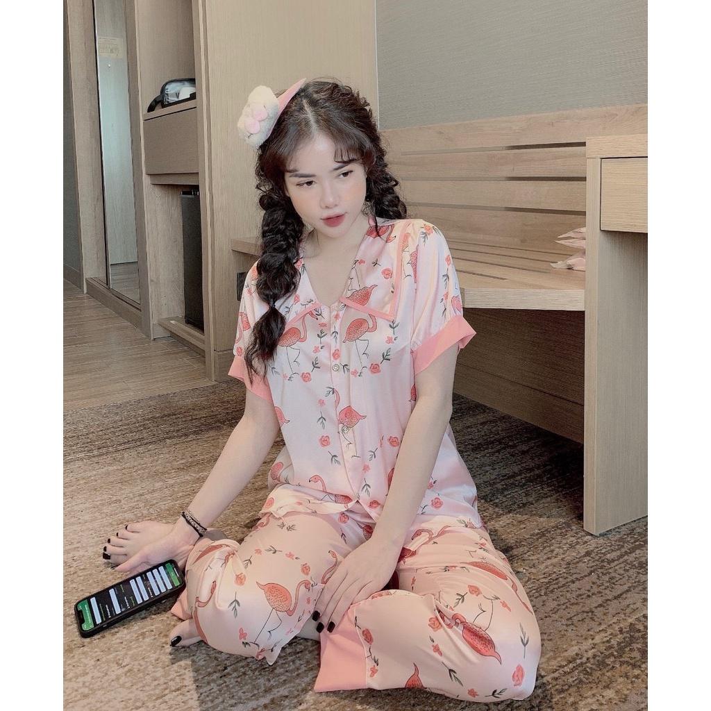 Đồ Bộ Ngủ Nguyên Set Pijama Cổ Thường Quần Dài Tay Ngắn Lụa Mango Thiết Kế Cao Cấp Không Xù Mẫu Hot 2021