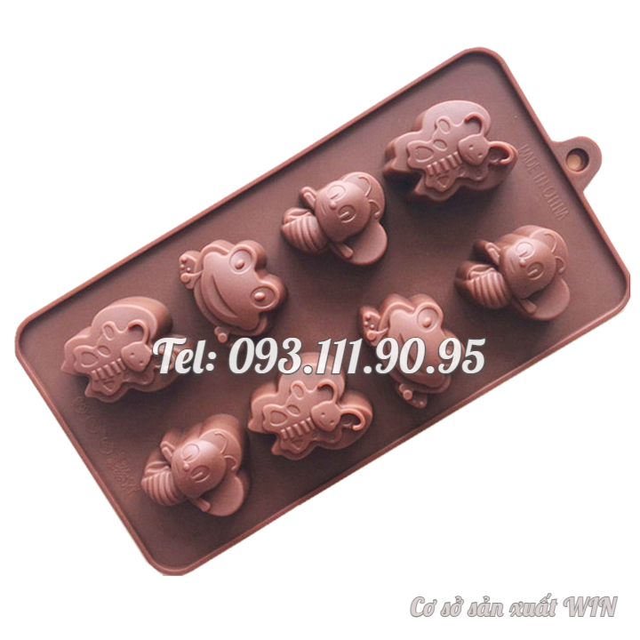 Khuôn silicon làm bánh, rau câu, socola 8 con ong, ếch – Mã số 1324