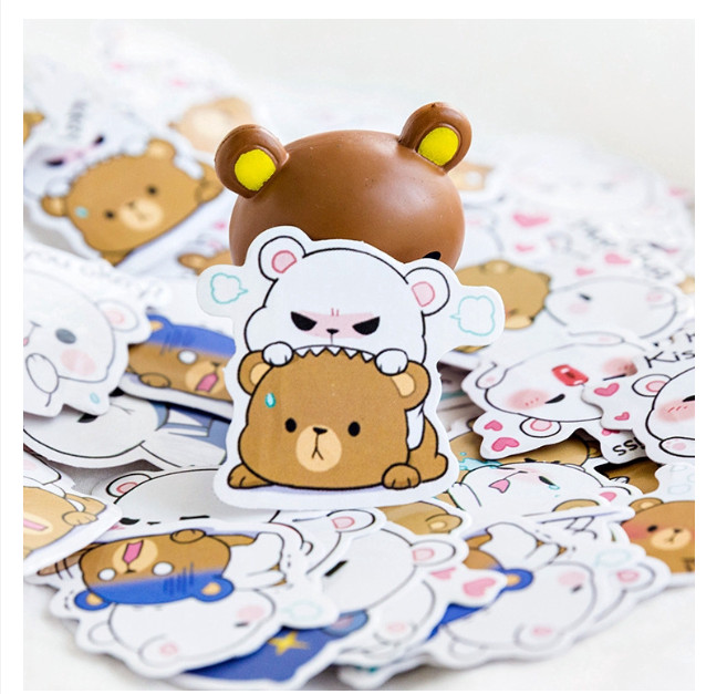 Hộp 45 Miếng Dán Sticker Hình Gấu Trang Trí Siêu Đáng Yêu