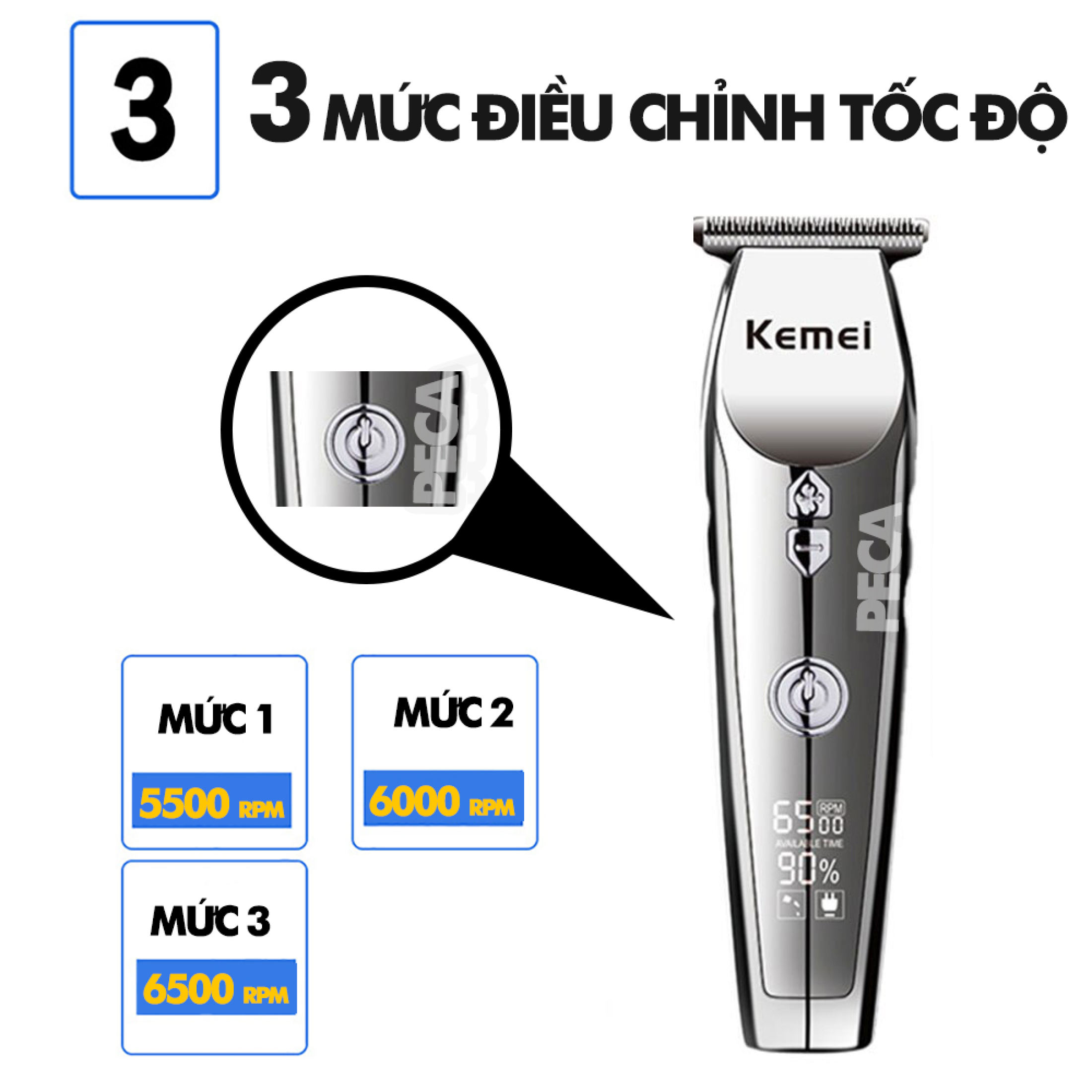 Tông đơ chấn viền cao cấp KEMEI KM-126 màn hình LED hiển thị điều chỉnh 3 mức tốc độ sử dụng pin sạc tiện lợi có thể dùng cắt tóc, cạo trắng, cạo đầu, điêu khắc, tatto tóc