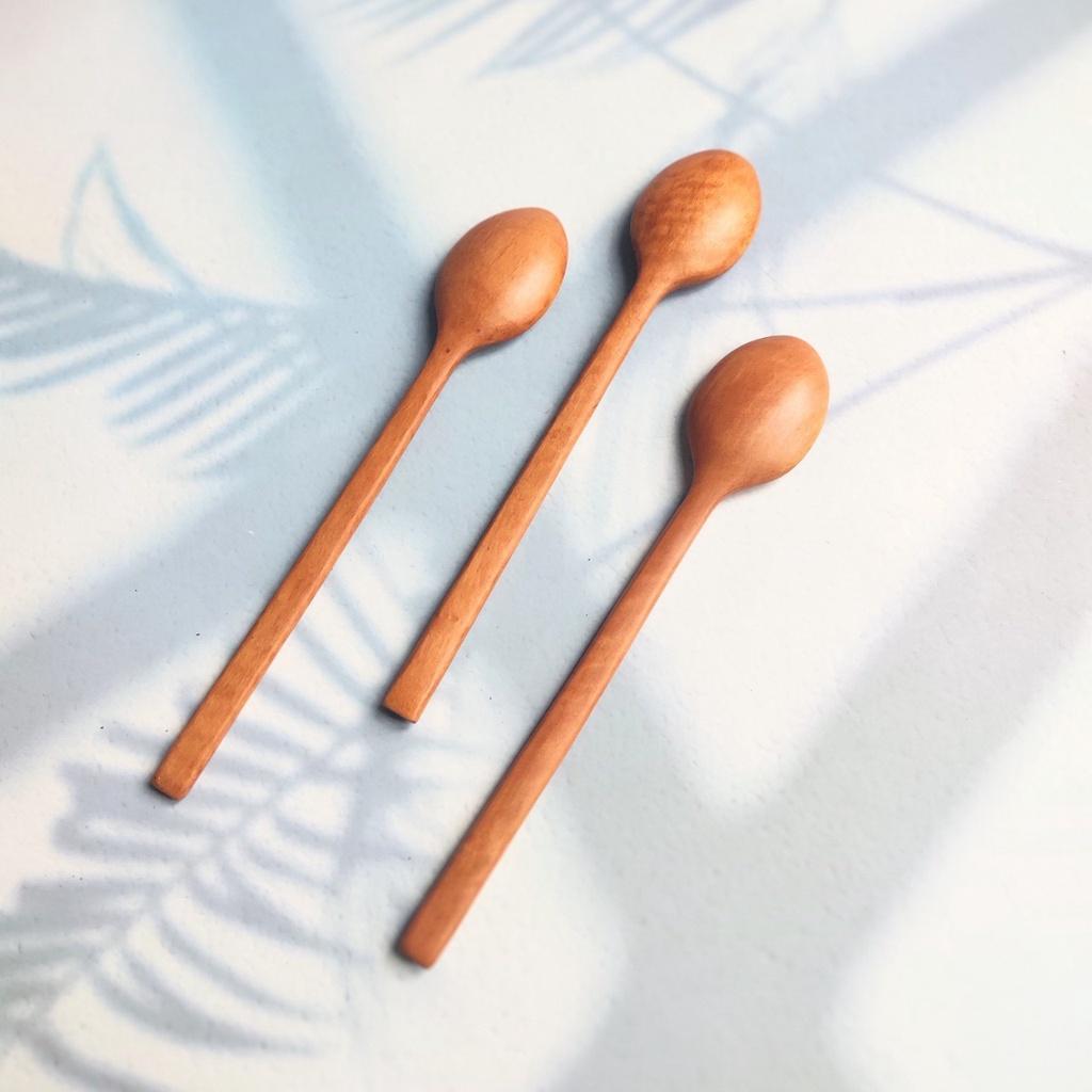 Thìa Gỗ Nhãn Tự Nhiên Miệng Elip, Cán Dài, Thìa Gỗ Nhãn Thủ Công Xuất Nhật, Chụp Ảnh Decor