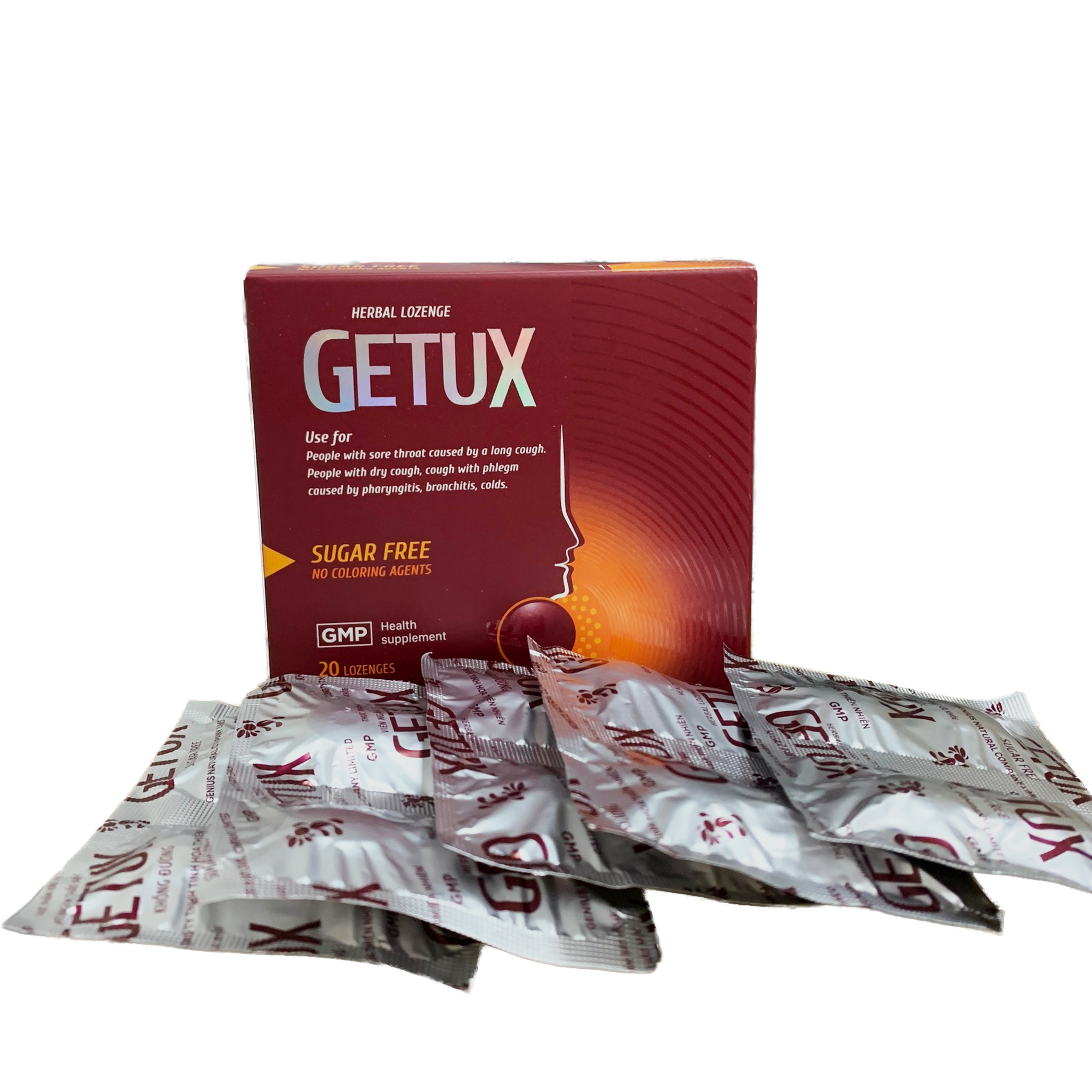 Viên Ngậm Thảo Mộc Giảm Ho Khan Đau Rát Họng GeTux - Hộp 20 viên ngậm