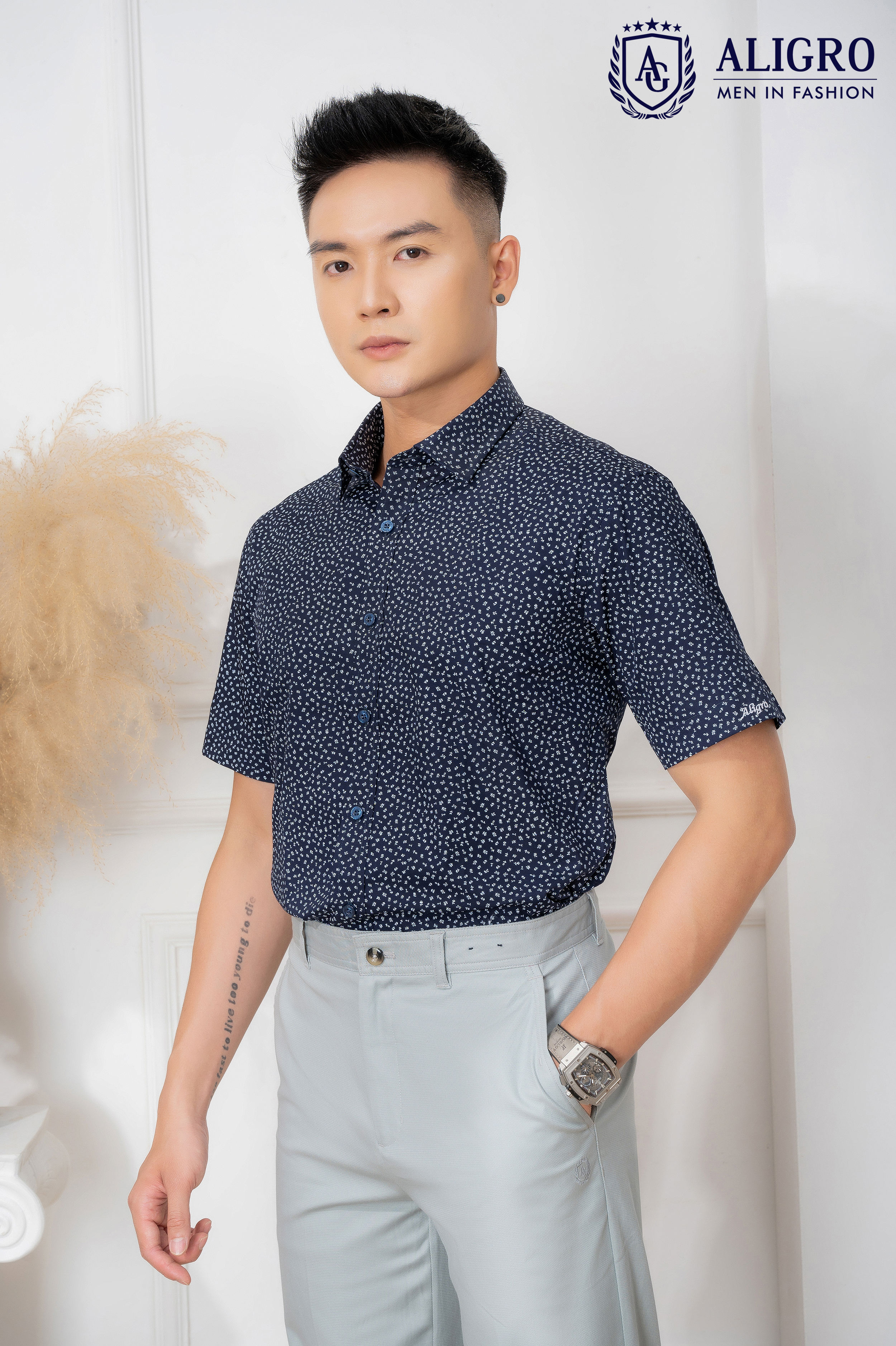 Áo sơ mi nam ngắn tay ALIGRO nhiều màu chất liệu cotton tự nhiên cao cấp, vạt bằng form custom trẻ trung ALGS-C66