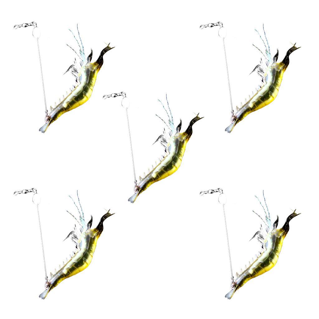 5Pc Shrimp Bait Set Fishing Lures Kit Soft Lures Plastic Luminous Fishing Bait with Hooks Bead Swivels Bass Fishing Tackles