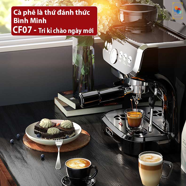 Máy pha cà phê espresso CF07-PLUS tích hợp xay hạt cà phê 20 mức, đánh bọt sữa, pha espresso 20 bar mạnh mẽ, 4 trong 1 tiện lợi, 2 boilers và DIY kiểm soát nhiệt độ 3 cấp, họng pha chuyên nghiệp 58mm