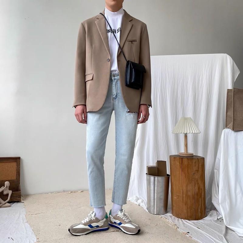 Quần jeans nam skinny rách 1 bên