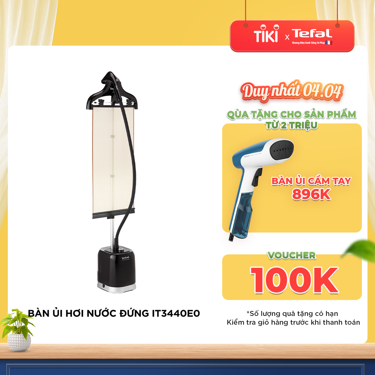 Bàn ủi hơi nước đứng Tefal IT3440E0- 1800W - Hàng chính hãng