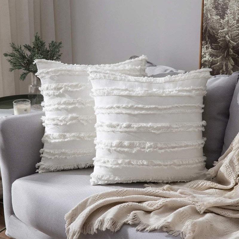 Gối Tựa Lưng Trang Trí Sofa Vải Bố TUA RUA CAO CẤP KHÔNG XÙ LÔNG SBK143