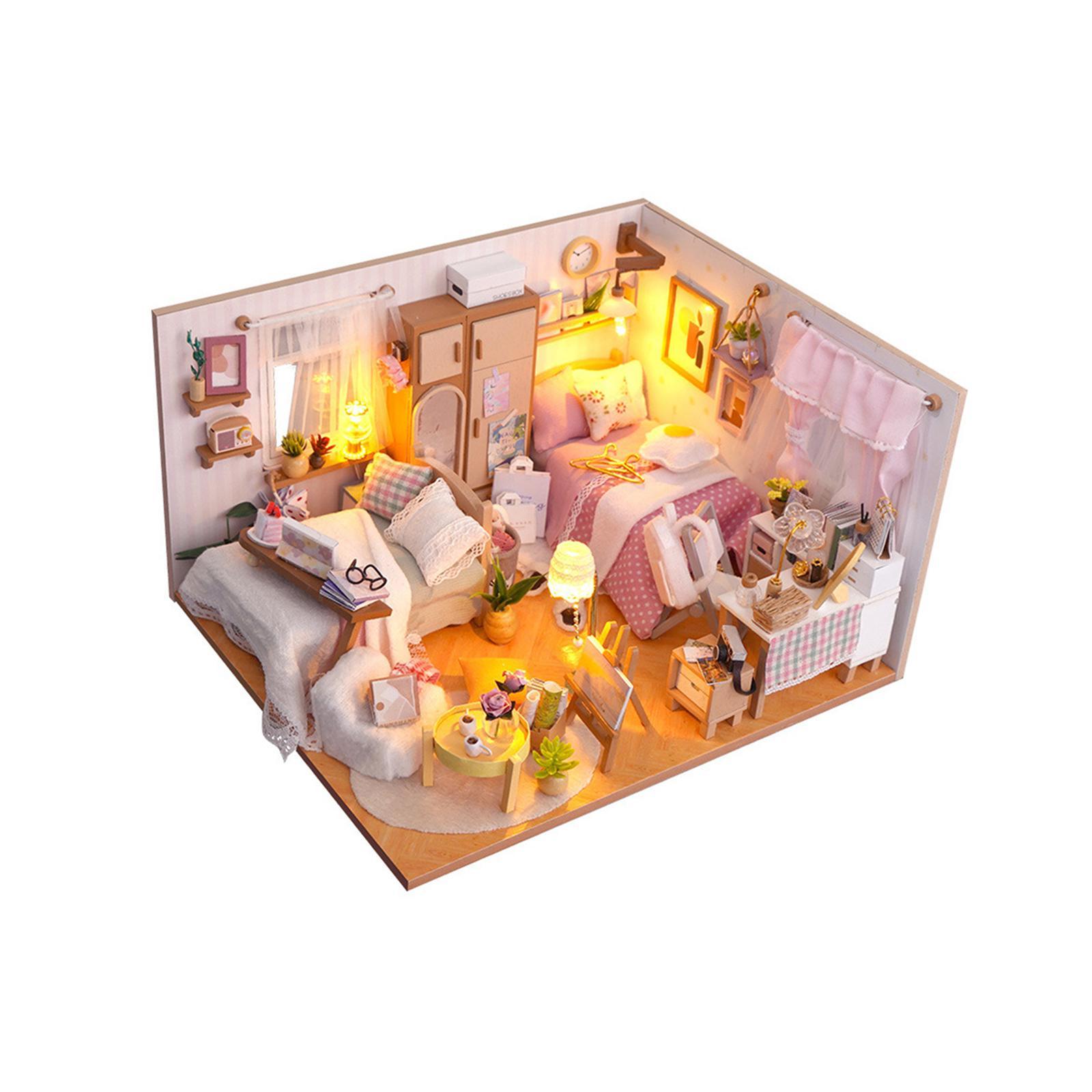 DIY Wooden Miniature Dollhouse Kits, Creative Bedroom, Birthday Gifts, with Furniture Educational Toy Modern for Boys Girls Doll House Model