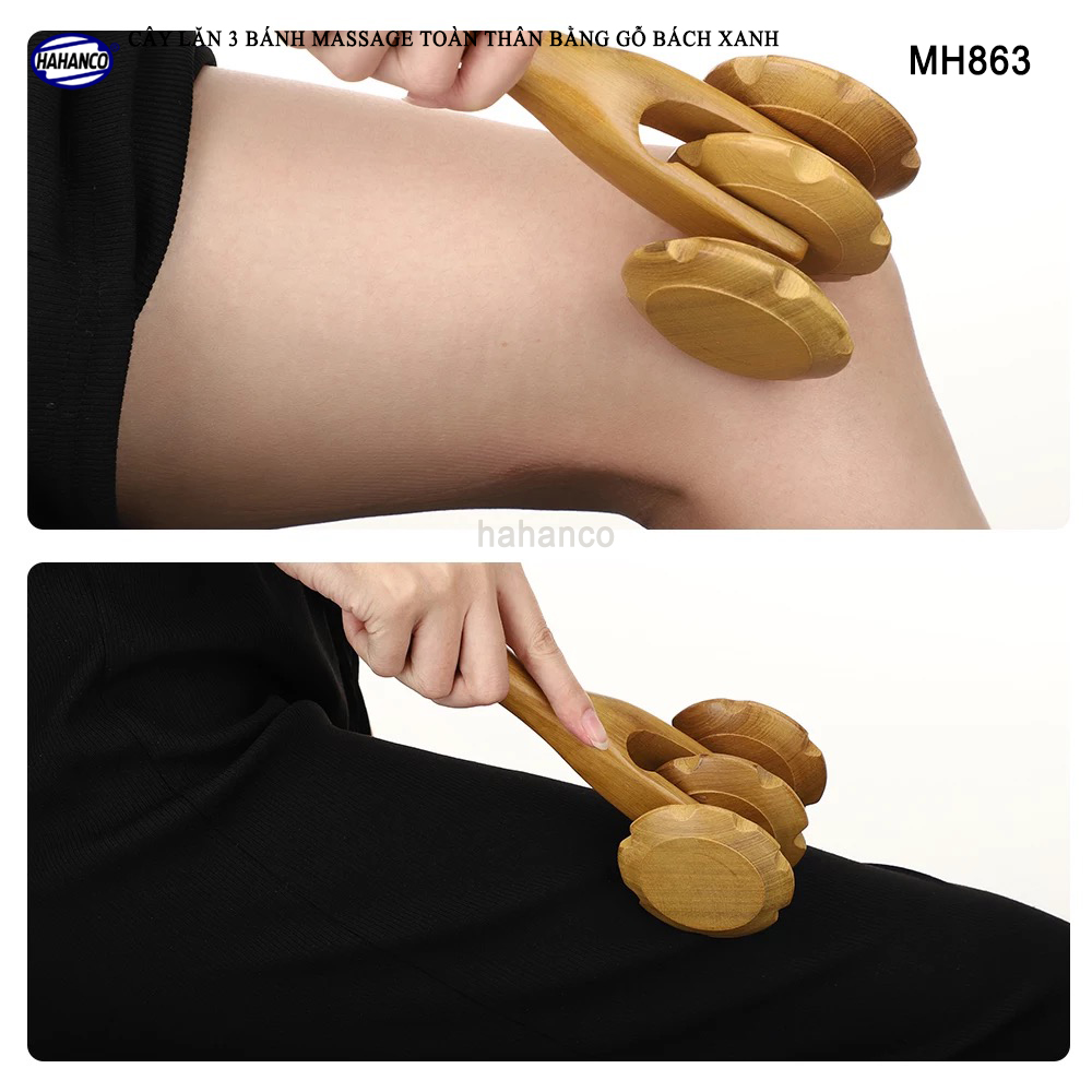 Cây lăn massage toàn thân 3 bánh gai đa năng bằng gỗ Bách Xanh Xua tan nỗi lo đau nhức tạo cảm giác thoải mái - Chăm sóc sức khỏe