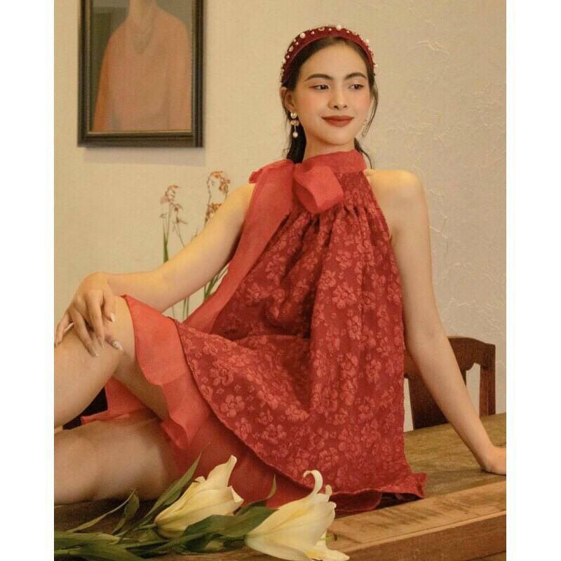 SET ÁO CỔ YẾM CỘT NƠ KÈM QUẦN ỐNG RỘNG THỜI TRANG NỮ CAO CẤP