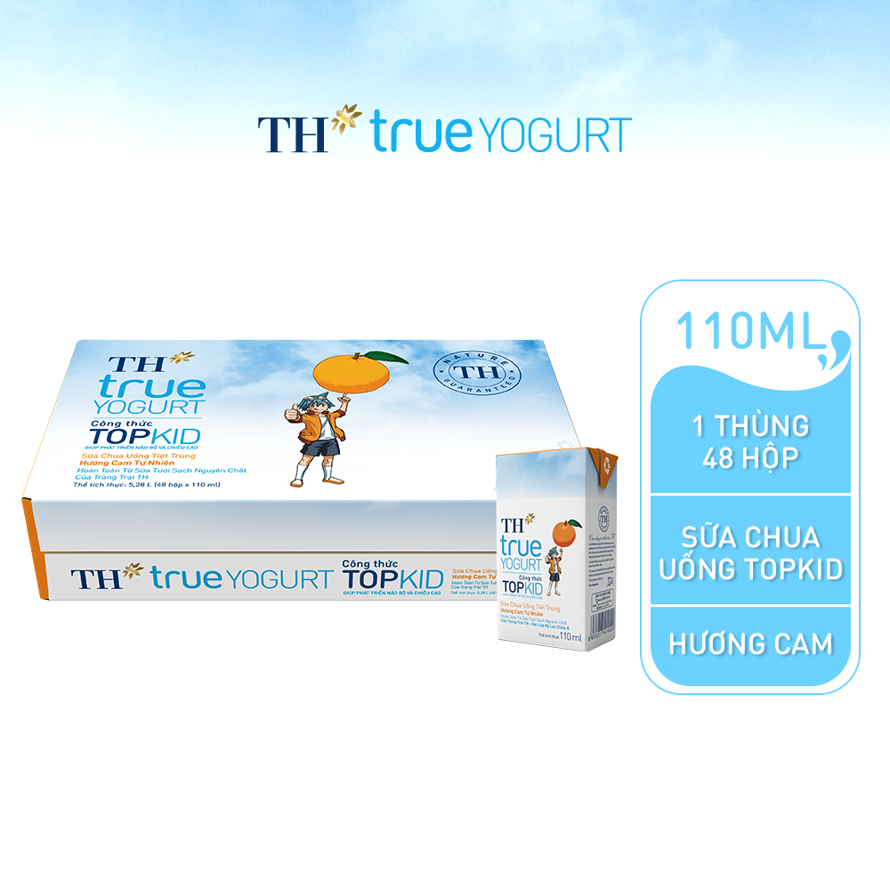 Thùng 48 hộp sữa chua uống tiệt trùng TOPKID hương cam tự nhiên TH True Yogurt 110ml (110ml x 48)