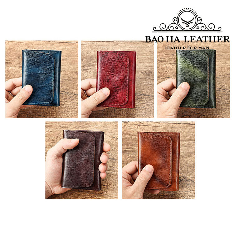 Card Holder Ví Đựng Thẻ Nam Nữ Da Bò Cao Cấp BHM1244 Nhỏ Gọn Gập Đôi Nút Bấm Nhiêu Ngăn Thời Trang