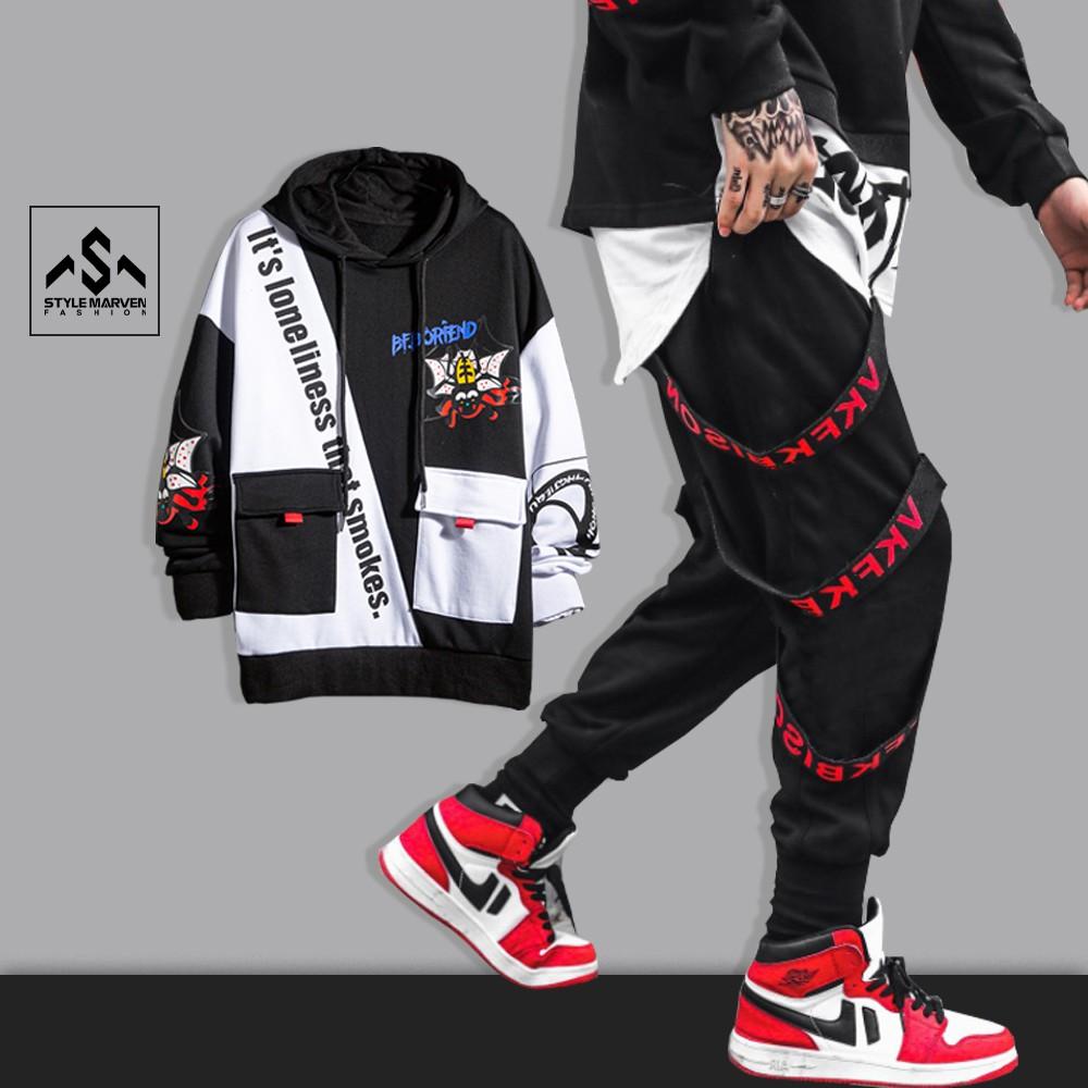 Bộ nam chất thun da cá STYLE MARVEN Hoodie BF.BORFEND hình nhện mix Jogger trẻ trung - SET NAM 9000088C