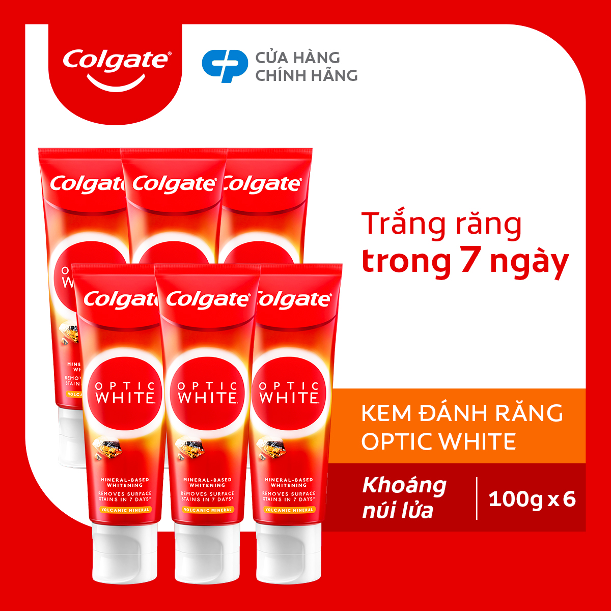 Bộ 6 kem đánh răng làm trắng sáng Colgate Optic White từ khoáng núi lửa Hàn Quốc 100g