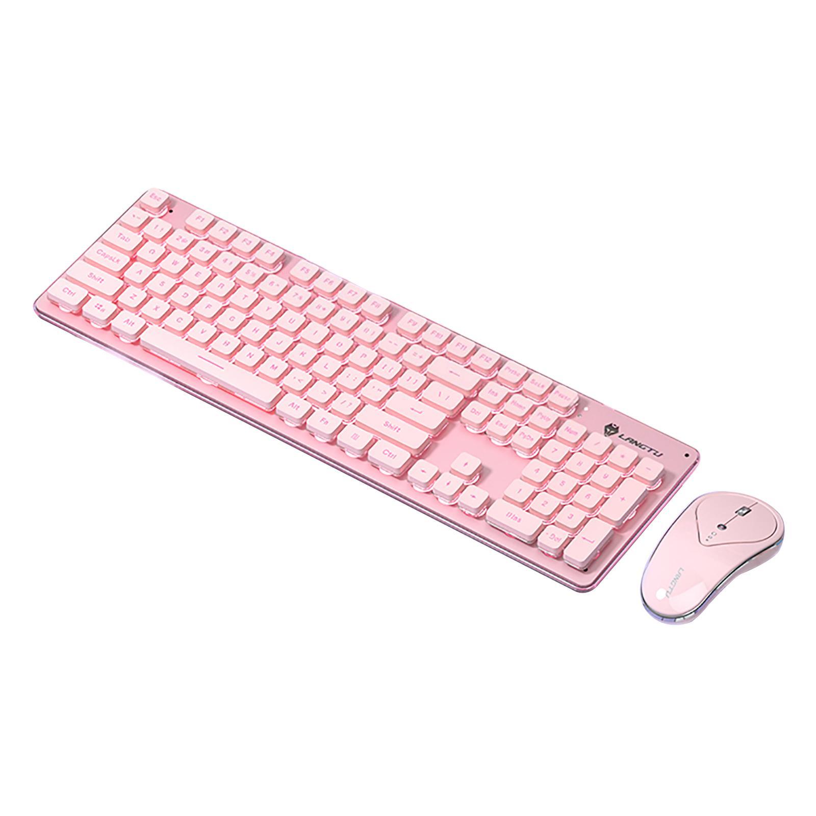 Portable 2.4G Wireless Keyboard Mouse Set 104 Keys USB Charging Pink White