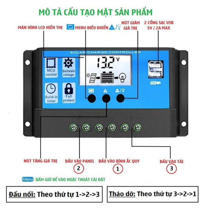 Sạc Năng Lượng Mặt Trời PWM 30A 12V/24V