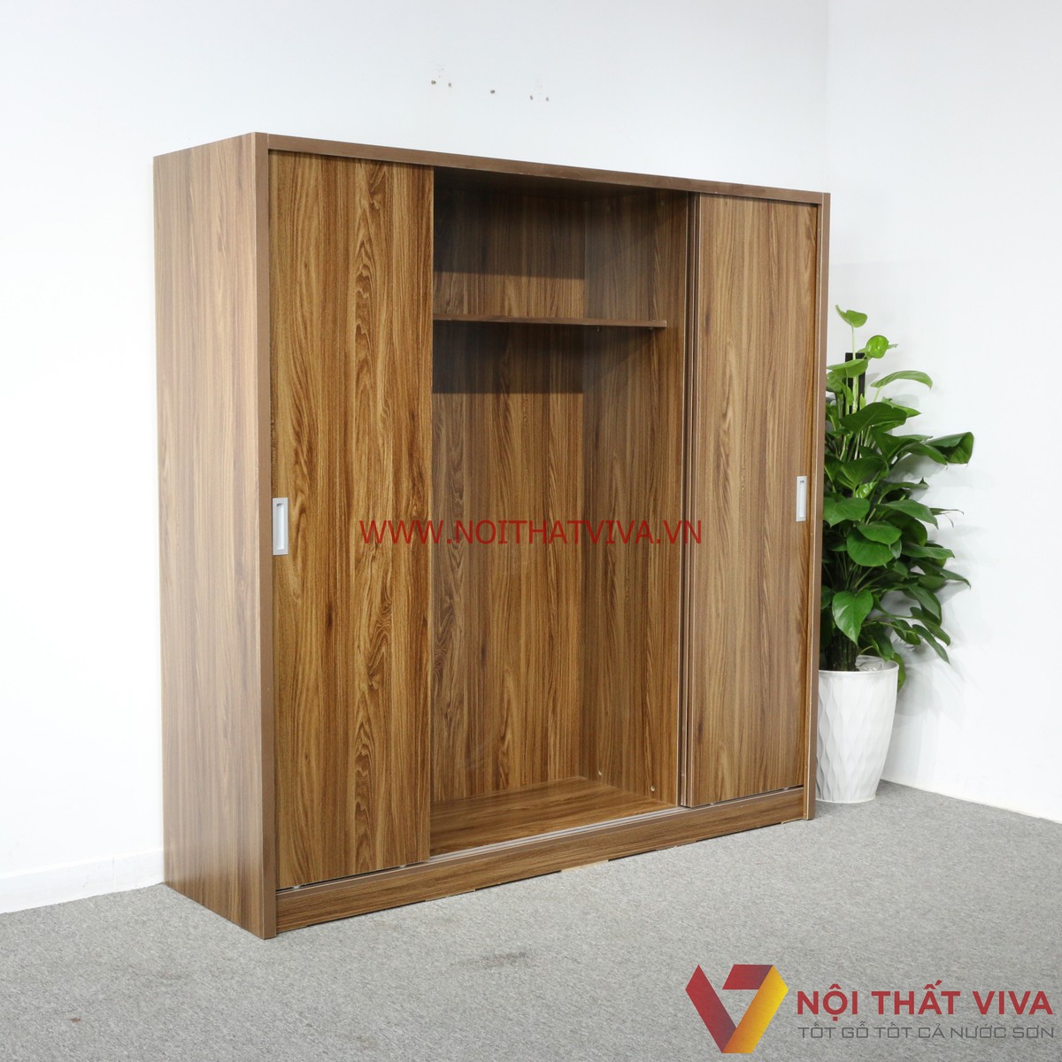 Tủ Áo Cửa Lùa 2m Gỗ MDF Melamine Màu Óc Chó