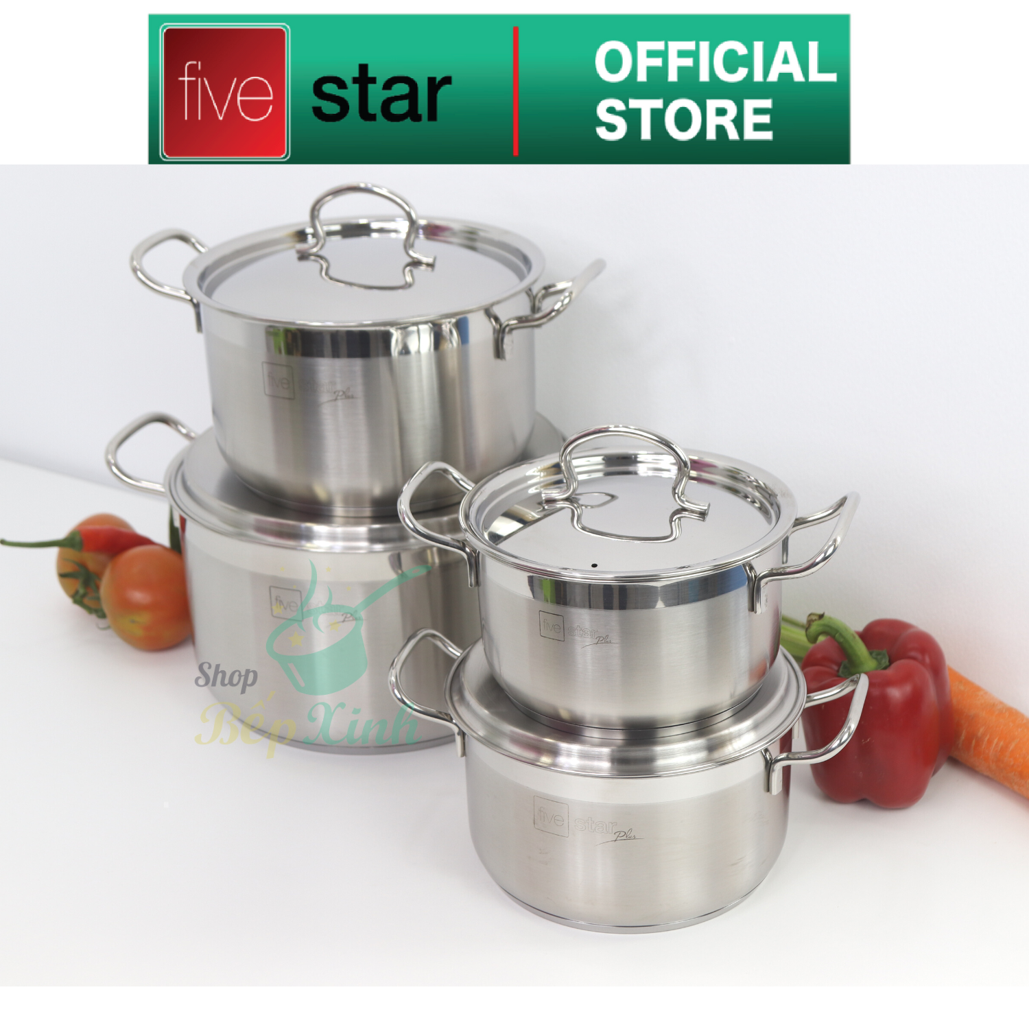 Bộ nồi chảo cao cấp Fivestar Plus 6 món nắp inox | tặng 1 vá canh