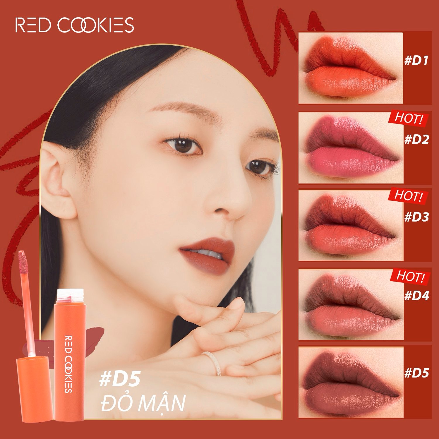 Son Kem Lì Tint RED COOKIES Không Trôi - Siêu Bền Màu - Mềm Mượt Mịn - Không Dính - Căng Mịn