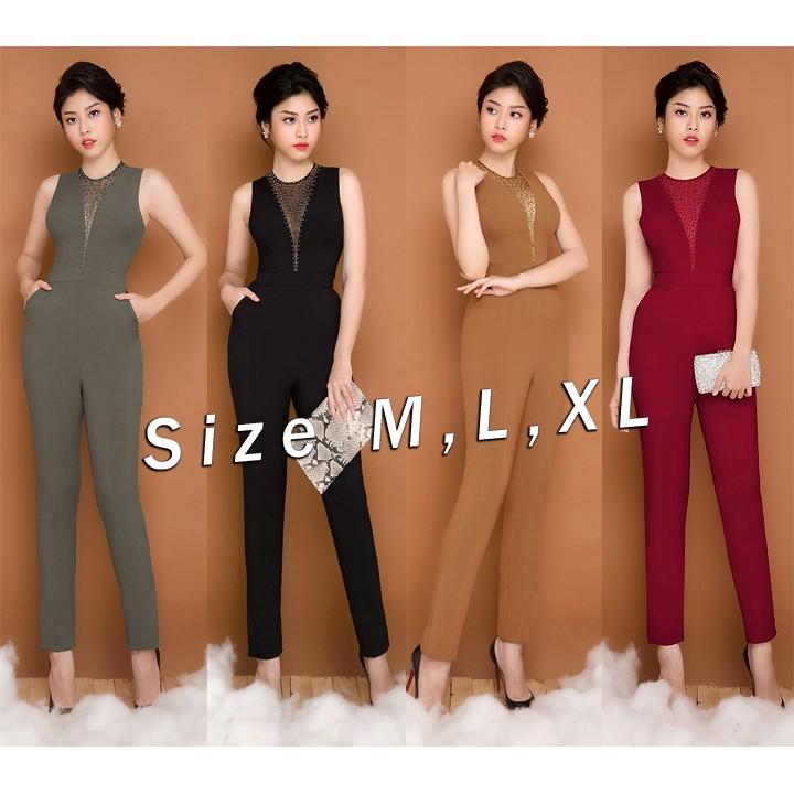 Jumpsuit dài phối lưới đính hạt sang trọng
