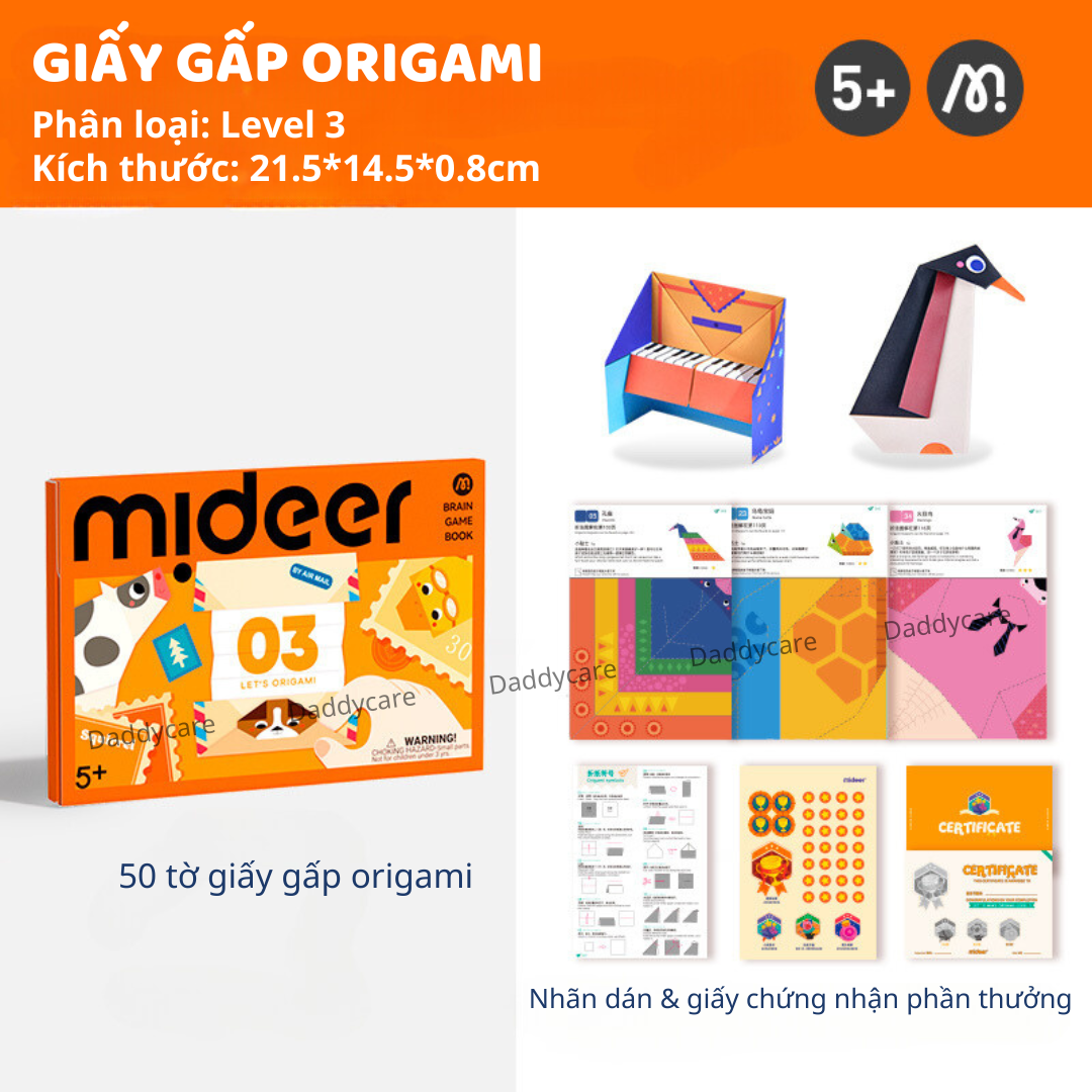 Giấy Gấp Origami Mideer Origami 3 cấp độ, Đồ Chơi Thủ Công giáo dục sáng tạo Cho Bé
