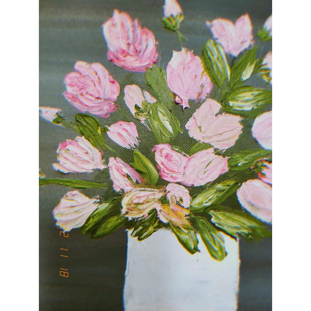 Tranh vẽ tay nghệ thuật để bàn hoa hồng sang trọng-Tranh trang trí quà tặng-Tranh Nhà Liên