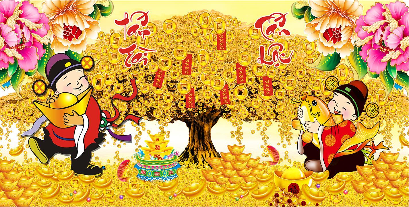 Tranh đính đá tấn tài tấn lộc tiền vàng LV517 120 x 65 cm chưa đính