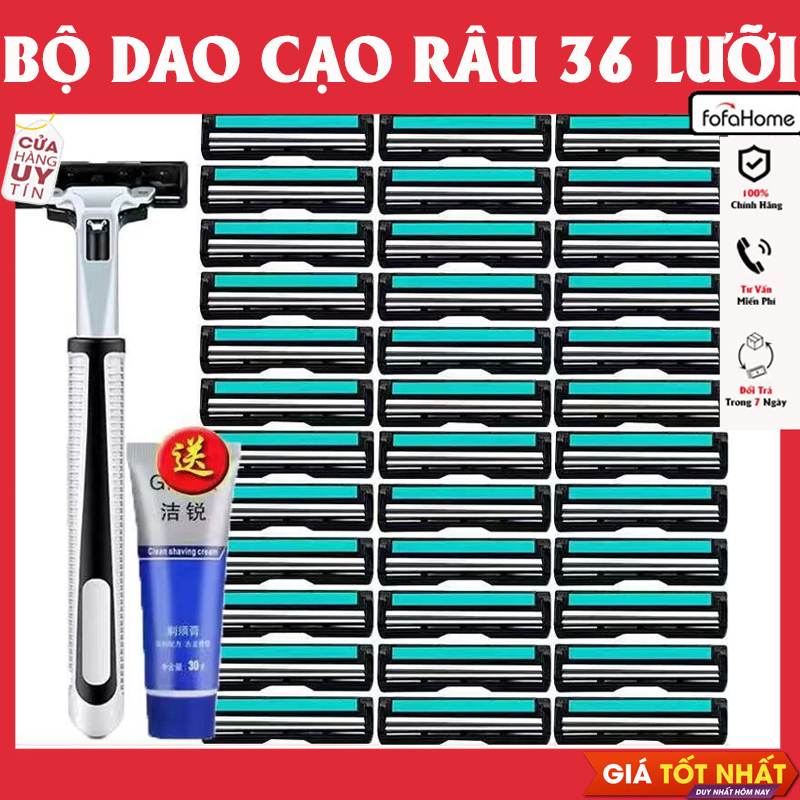 Set Dao Cạo Râu Và 36 Lưỡi Dao Kép, Tặng Kèm Tuýp Kem Cạo Râu, Giúp Bạn Cạo Không Đau, Sảng Khoái