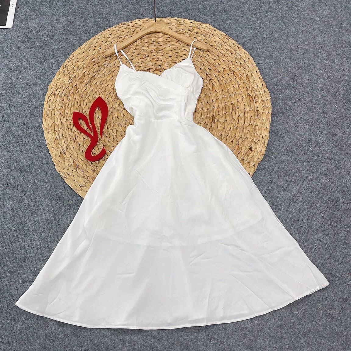 Đầm 2 dây cổ chéo maxi nữ