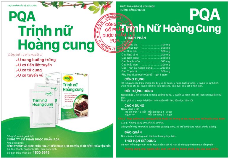 Trinh Nữ Hoàng Cung PQA Hỗ Trợ Giảm Các Triệu Chứng U Xơ Tử Cung, U Nang Buồng Trứng Hộp 12 Gói