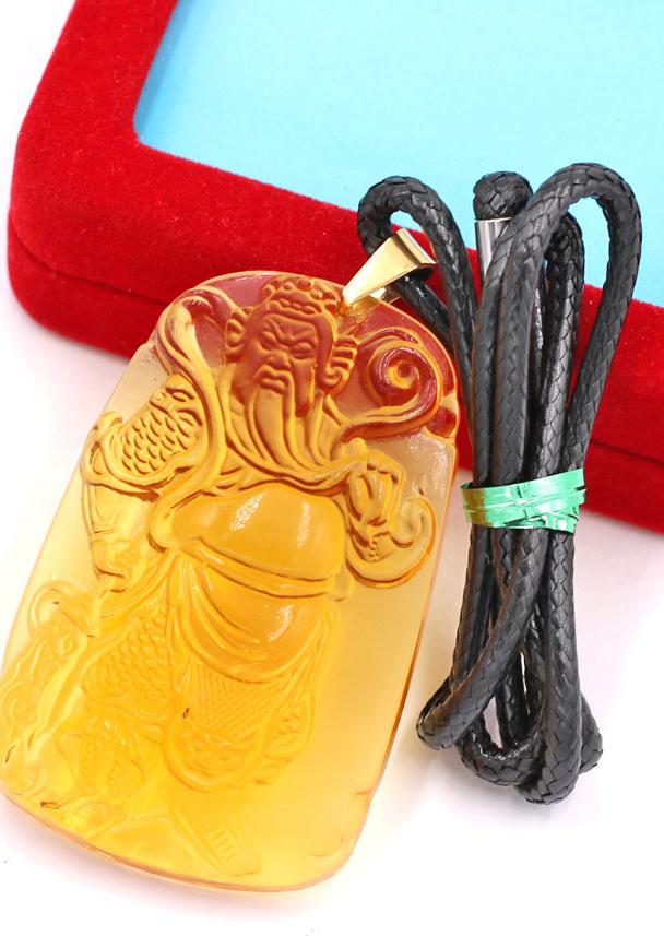 Dây chuyền mặt tượng Quan Công - pha lê vàng QC14  - kèm hộp nhung