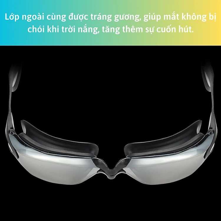 Kính Bơi Tráng Gương kèm bịt tai cao cấp GroFa chống sương mù, chống tia UV Hàng chính hãng - Tặng kèm nón bơi Silicon (Màu ngẫu nhiên)